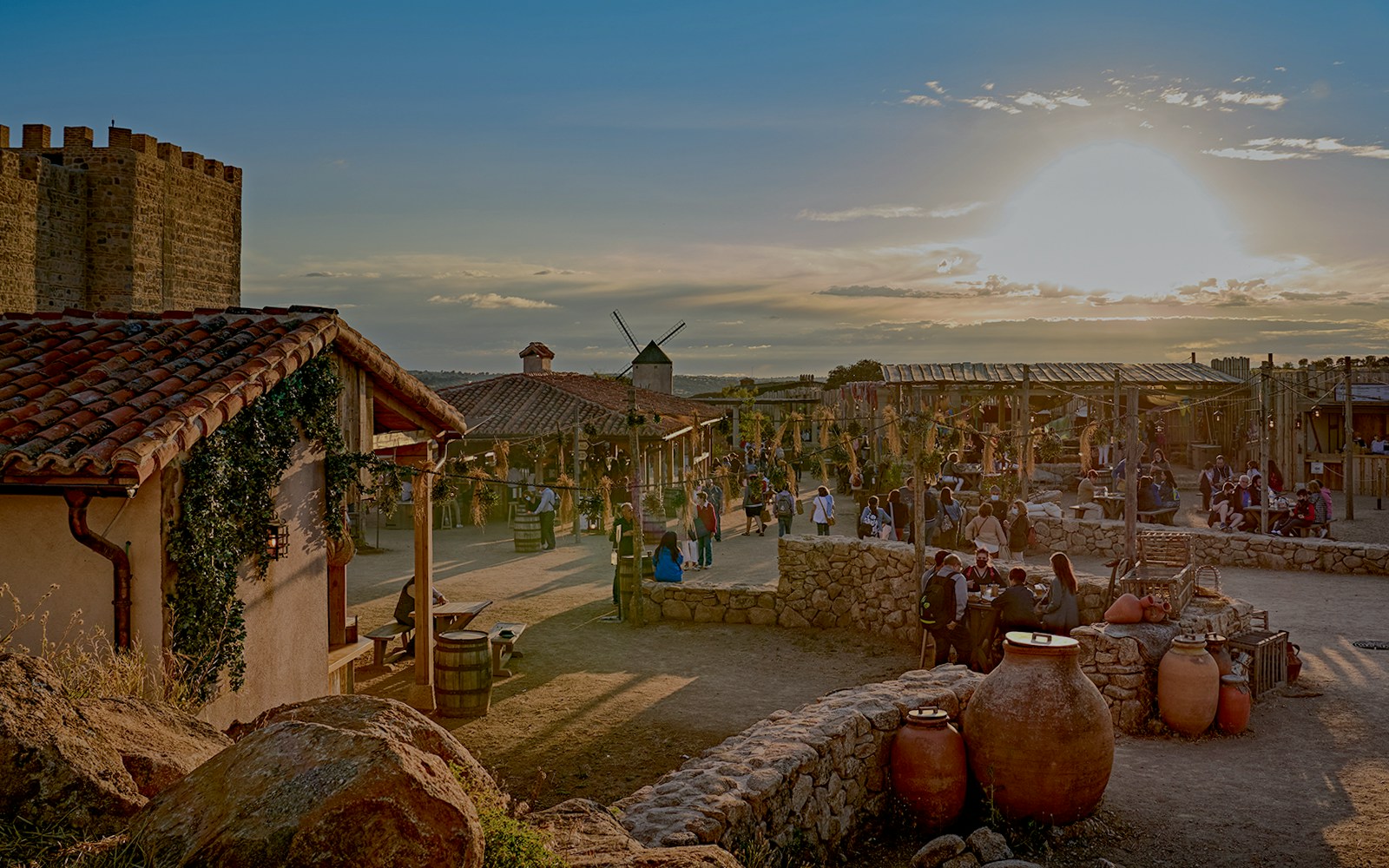 Puy du Fou España park panorama with historical reenactment scene in Toledo, Spain.