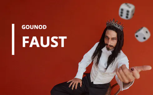 Faust performance promotion at Sydney Opera House with actor in costume.