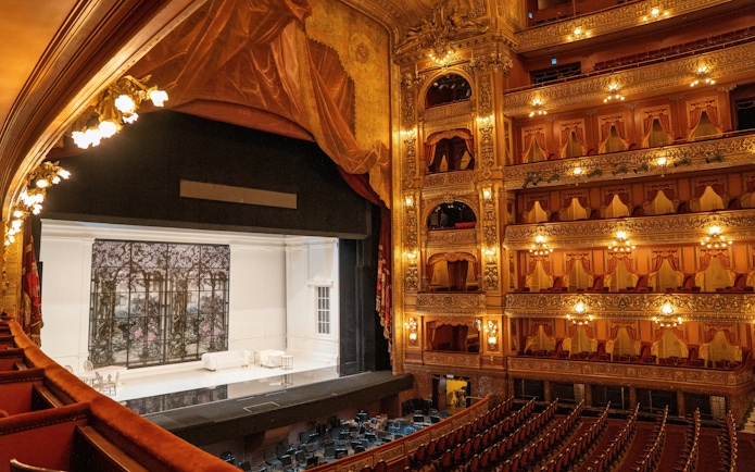 Teatro Colón interior with ornate balconies and stage in Buenos Aires.
