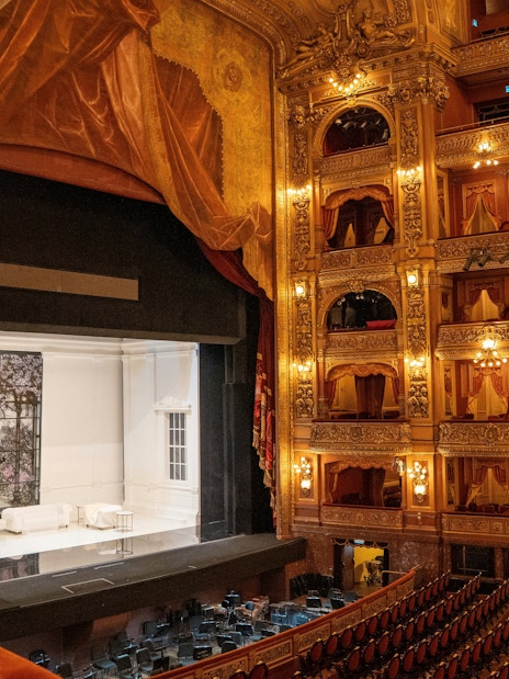 Teatro Colón interior with ornate balconies and stage in Buenos Aires.