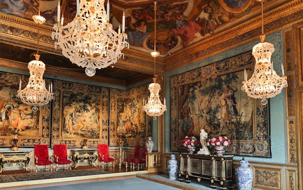 Chandeliers lit in the caste of Vaux-le-Vicomte