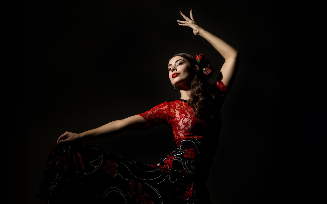 Flamenco dancer performing at Torres Bermejas Flamenco Show in Madrid.