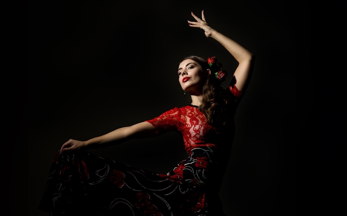 Flamenco dancer performing at Torres Bermejas Flamenco Show in Madrid.