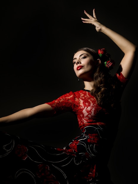 Flamenco dancer performing at Torres Bermejas Flamenco Show in Madrid.