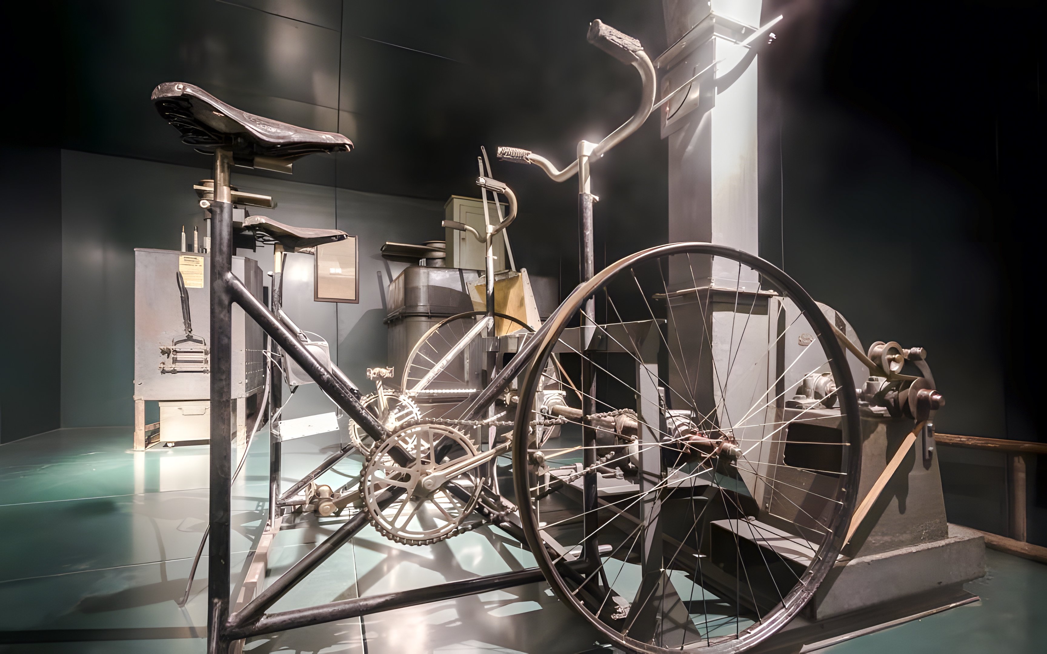 Bicycle-powered generator at Colonel Rol-Tanguy's command post, Liberation Museum, Paris, France.