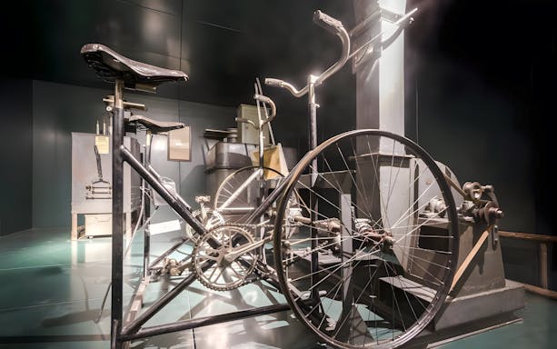 Bicycle-powered generator at Colonel Rol-Tanguy's command post, Liberation Museum, Paris, France.