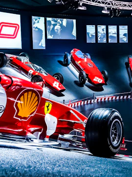 Ferrari race cars displayed at the Ferrari Museum in Italy.