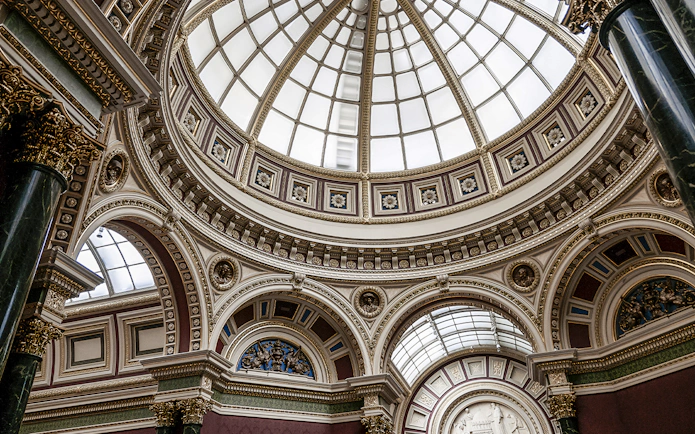 National Gallery London dome interior with ornate architectural details.