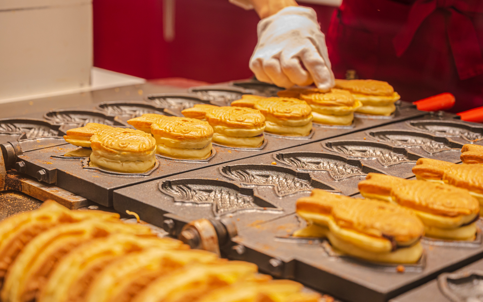 Grilling taiyaki in Tokyo, Japan.