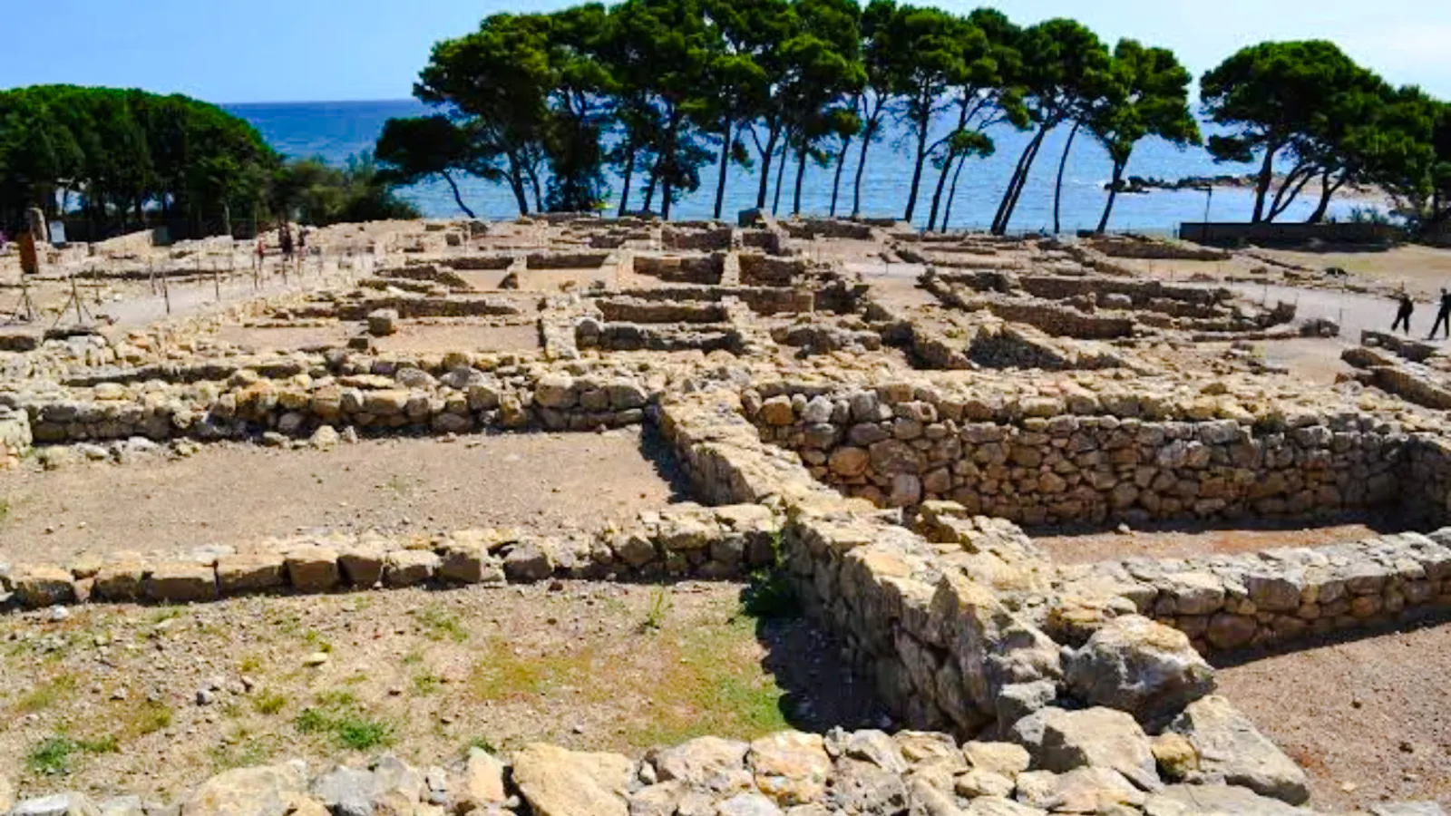 Ruins of ancient Greek and Roman cities at Empúries with sea view, Girona.