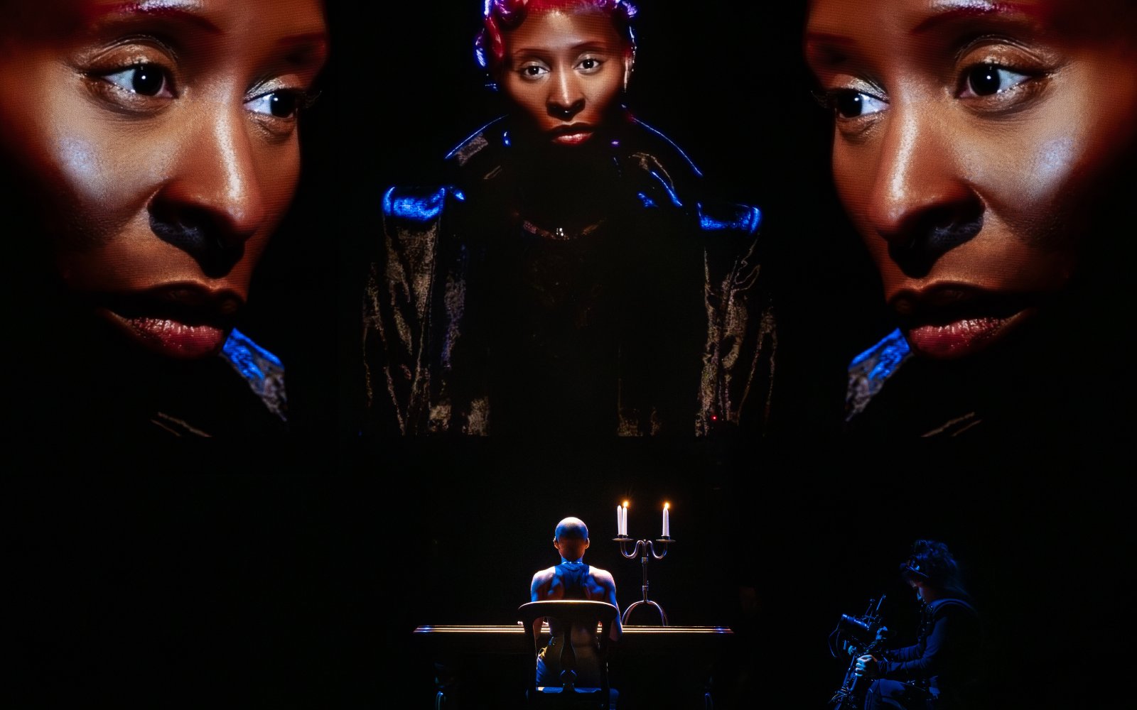 Performer on stage with dramatic lighting in Dracula Westend show.