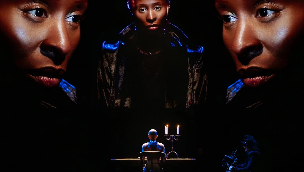 Performer on stage with dramatic lighting in Dracula Westend show.