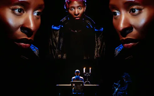 Performer on stage with dramatic lighting in Dracula Westend show.