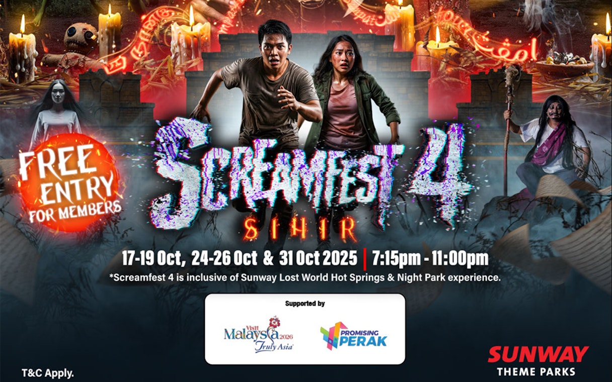 Screamfest 4 event at Sunway Lagoon Night Park with haunted theme and free entry for members.