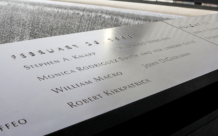 Names engraved on the 9/11 Memorial in New York City.