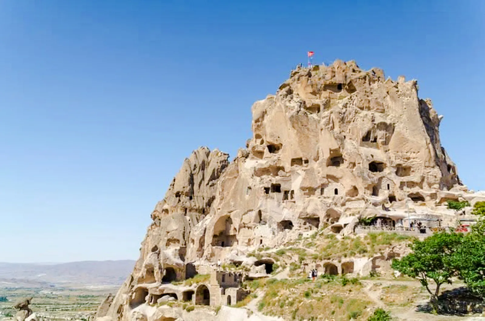 Uchisar Castle rock formation with cave dwellings, Cappadocia.