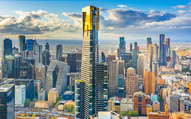 Melbourne cityscape view from Skydeck, featuring skyscrapers and urban landscape.
