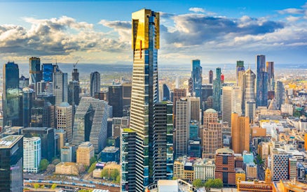 Melbourne cityscape view from Skydeck, featuring skyscrapers and urban landscape.