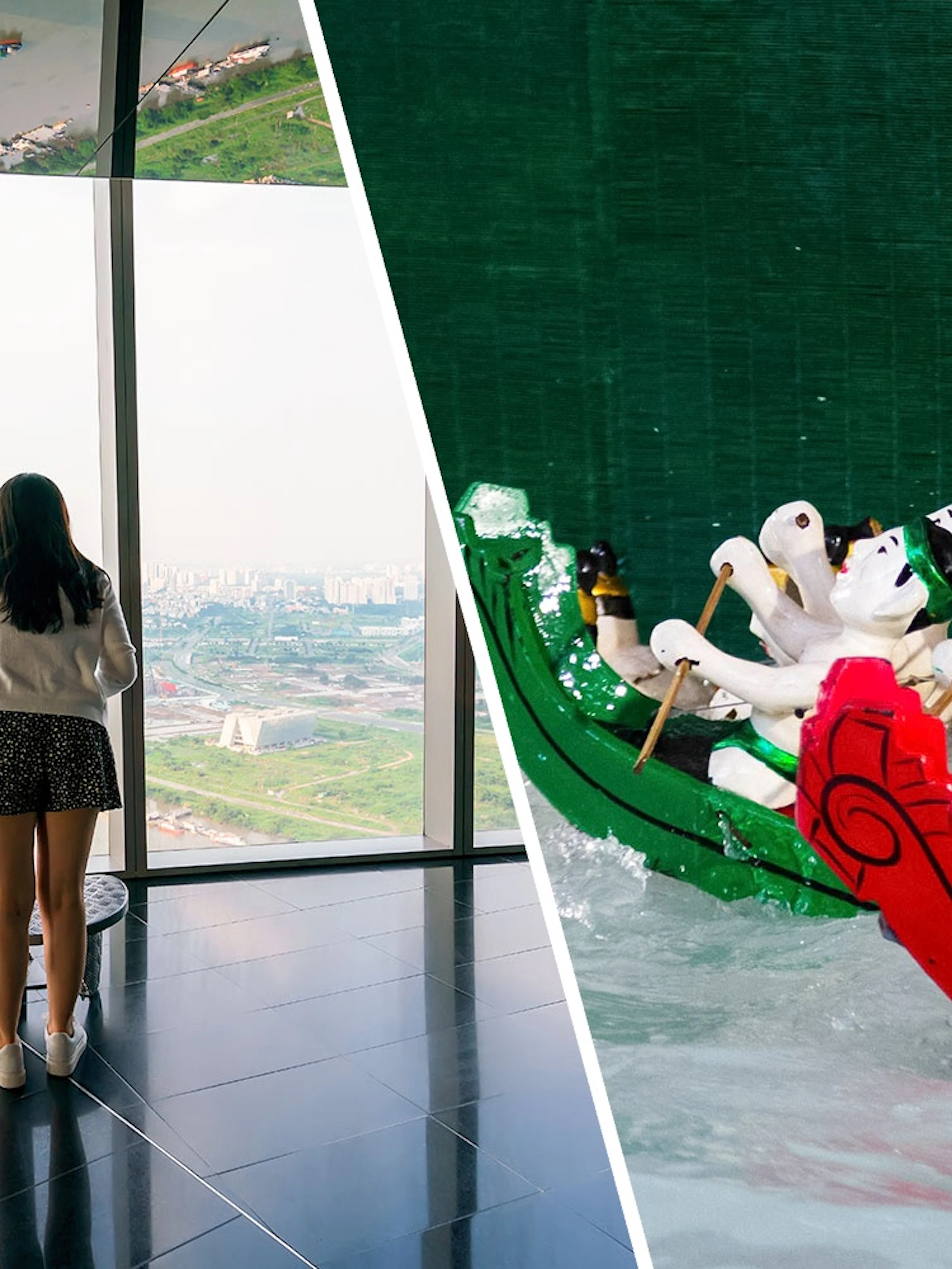 Visitors viewing Ho Chi Minh City skyline from a sky deck, Vietnam.