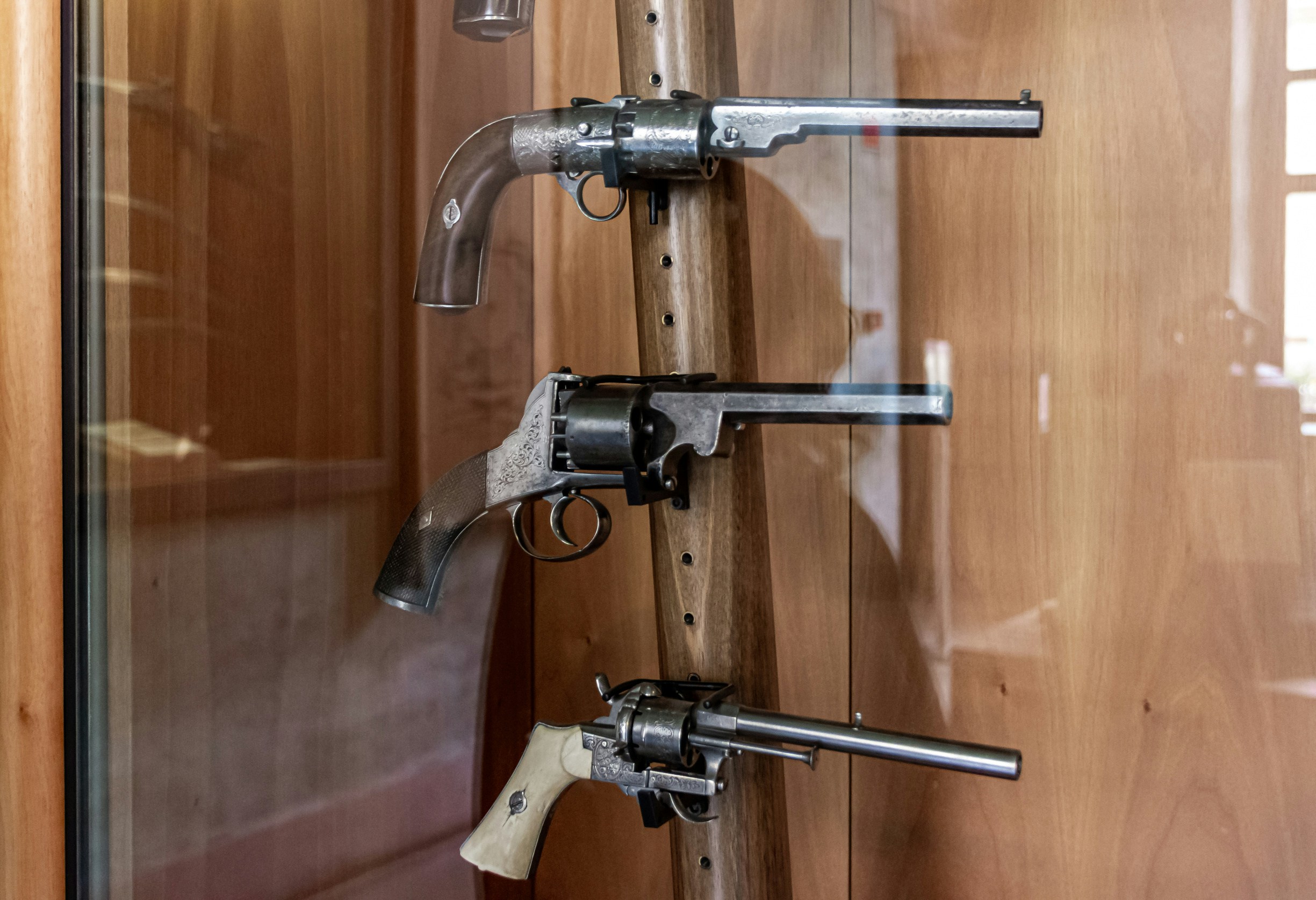 Historic firearms display at Sforza Castle Museum, Milan.