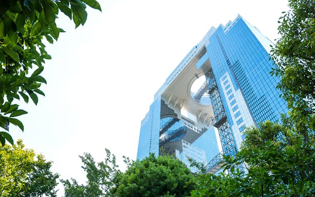 Umeda Sky Building exterior with floating garden observatory, Osaka.