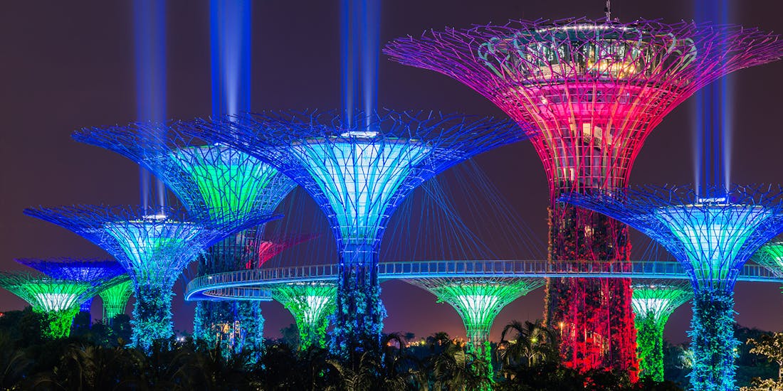 Gardens by the Bay Light Show featuring Star Wars-themed Garden Rhapsody in Singapore.