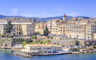 Corfu Old Fortress and Spianada Square with waterfront view, Corfu.