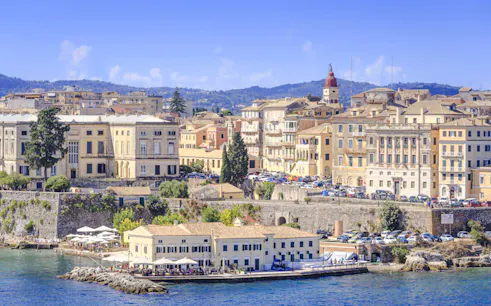 Corfu Old Fortress and Spianada Square with waterfront view, Corfu.
