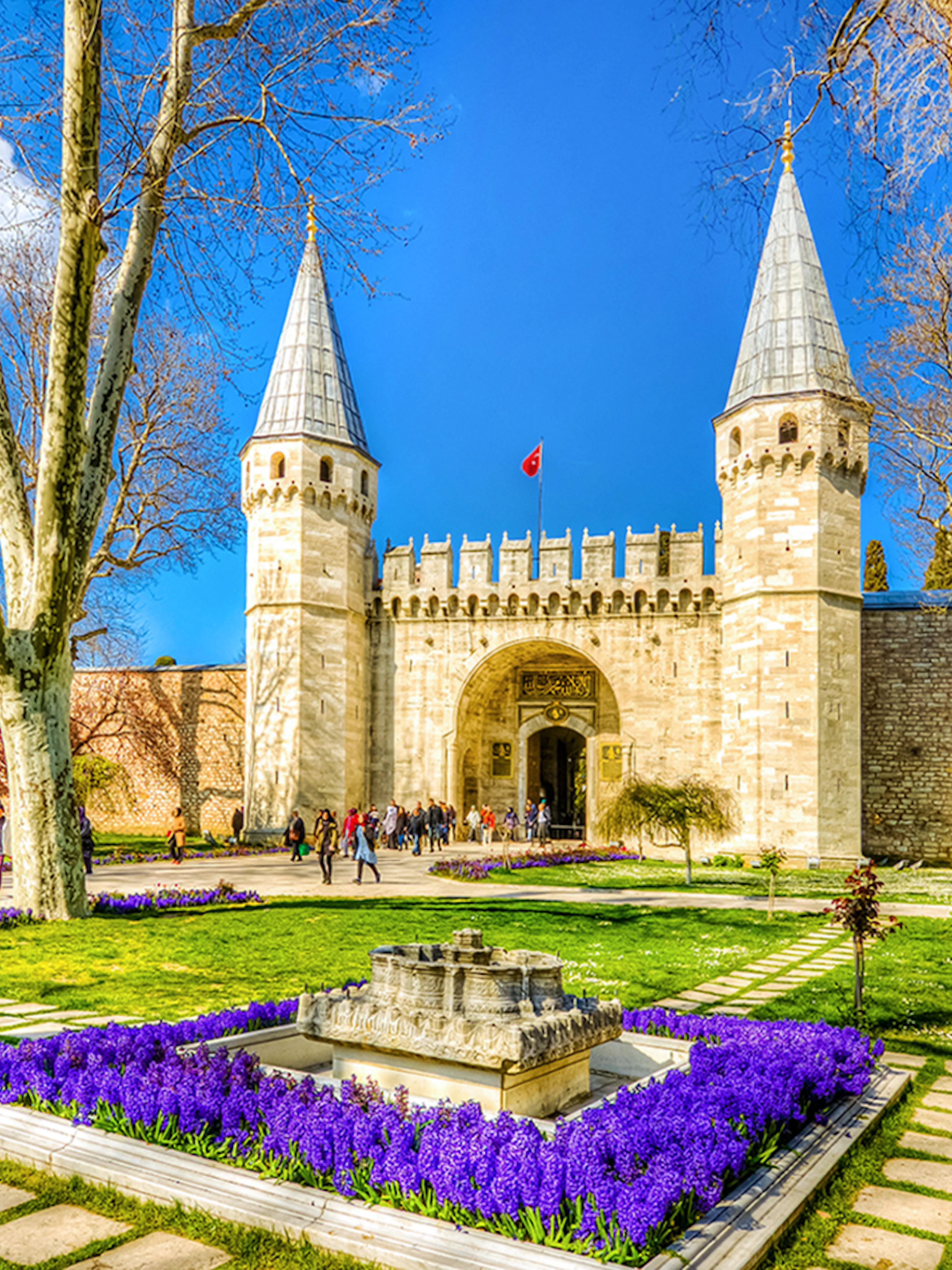 Topkapi Palace entrance with gardens, Istanbul, Turkey.