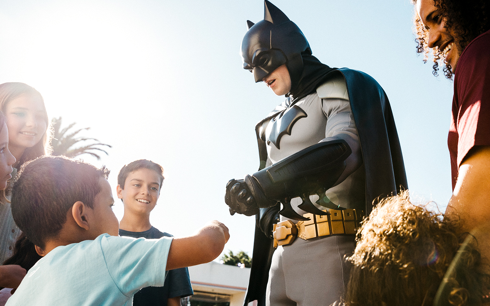 Batman interacting with children at Warner Bros. Movie World, Gold Coast.