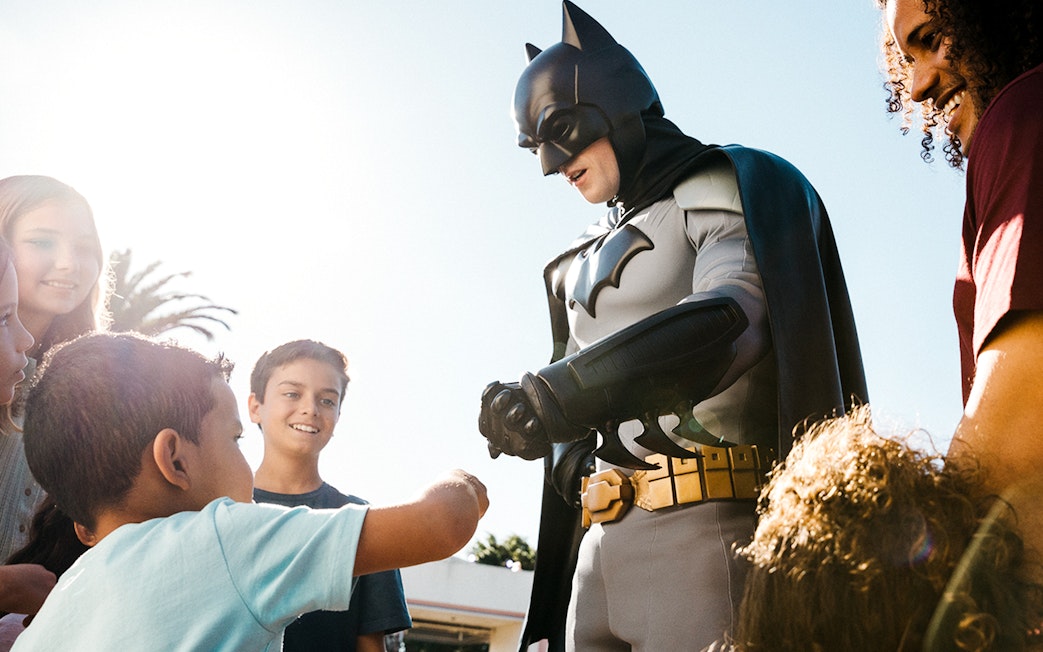 Batman interacting with children at Warner Bros. Movie World, Gold Coast.