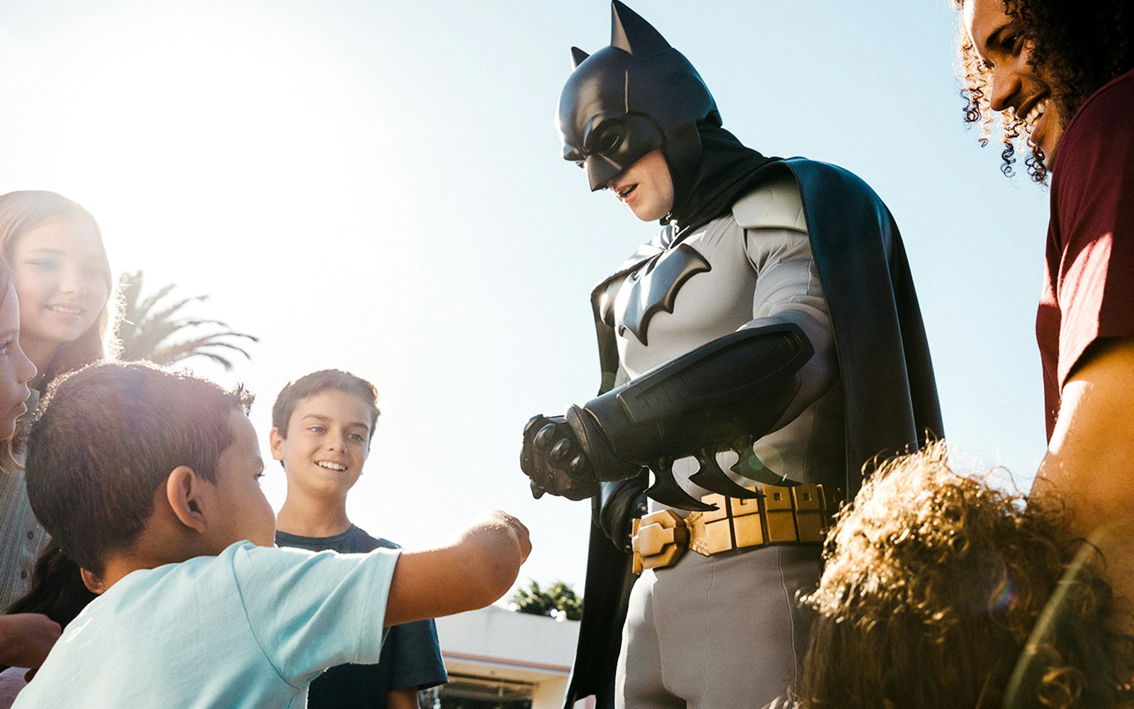 Batman interacting with children at Warner Bros. Movie World, Gold Coast.
