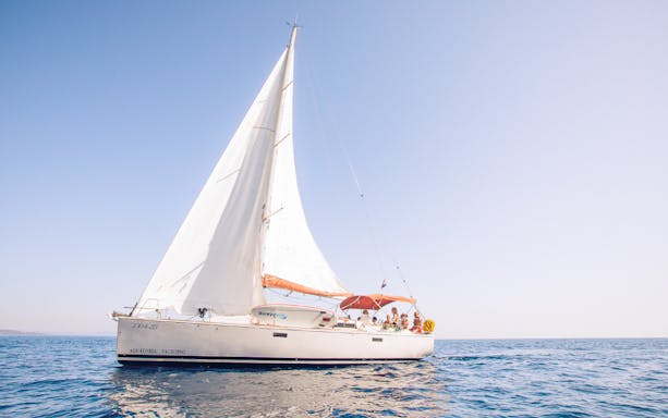 Sailing yacht on the water near Hvar and Pakleni Islands.