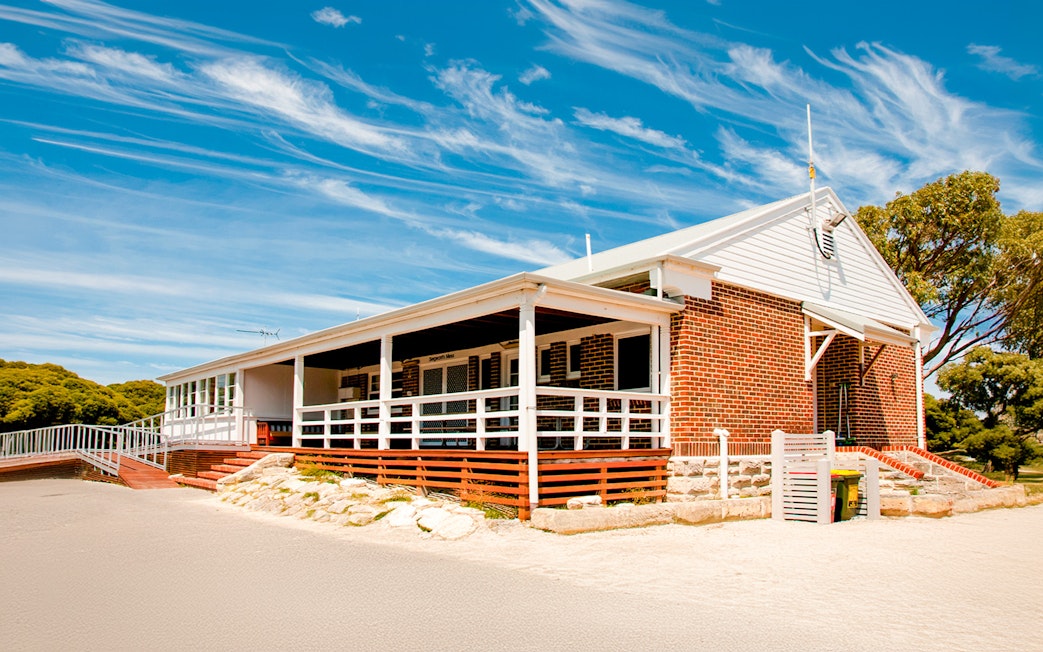 Kingstown Barracks building with red brick and white trim on Rottnest Island, Australia.