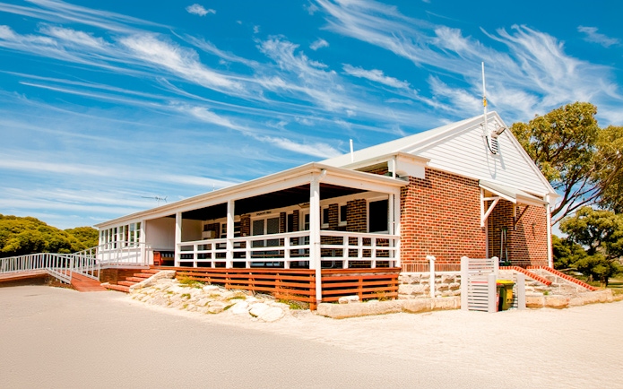 Kingstown Barracks building with red brick and white trim on Rottnest Island, Australia.