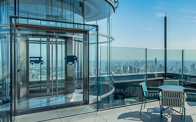 Mahanakhon SkyWalk Observation Deck with city view, Bangkok.