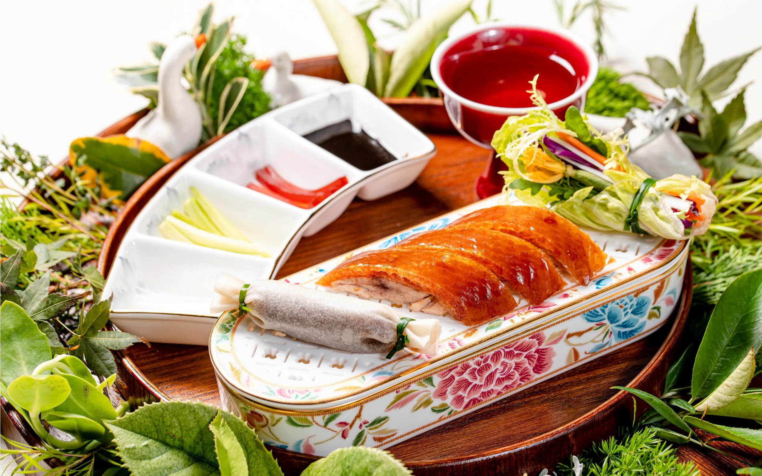 Traditional Peking Duck with condiments at "Taste of China" restaurant, Shanghai.