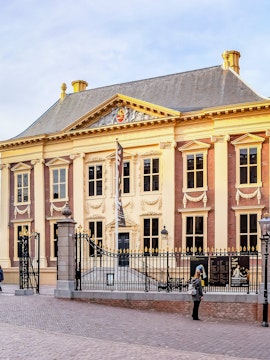 Mauritshuis museum facade and Grenadierspoort gate in The Hague, Netherlands.