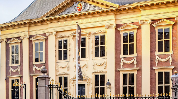 Mauritshuis museum facade and Grenadierspoort gate in The Hague, Netherlands.