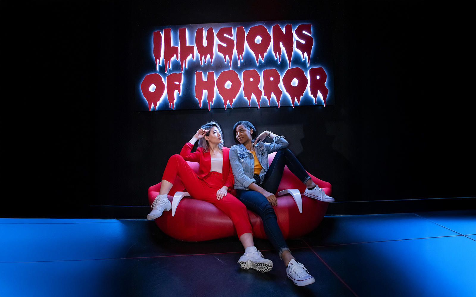 Guests at Madame Tussauds Hollywood in the Illusions of Horror exhibit.