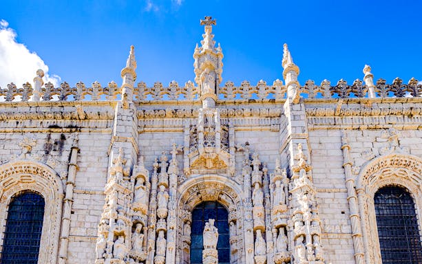 Jerónimos Monastery facade near Maritime Museum in Lisbon, Portugal.
