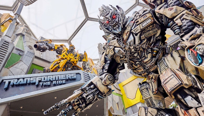 Visitors enjoying Transformers: The Ride at Universal Studio Singapore