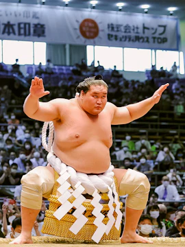 Sumo wrestler performing ritual at Nagoya Sumo Tournament 2023.