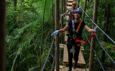 Participants on a zipline tour in Daintree Rainforest, Australia.