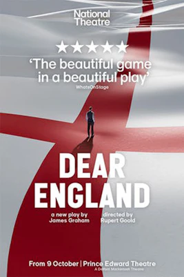 Dear England theater poster with show details and performance dates.