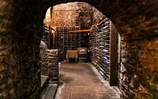 Wine cellar at Spirito Divino, 160 years older than the Colosseum, Rome food tour.