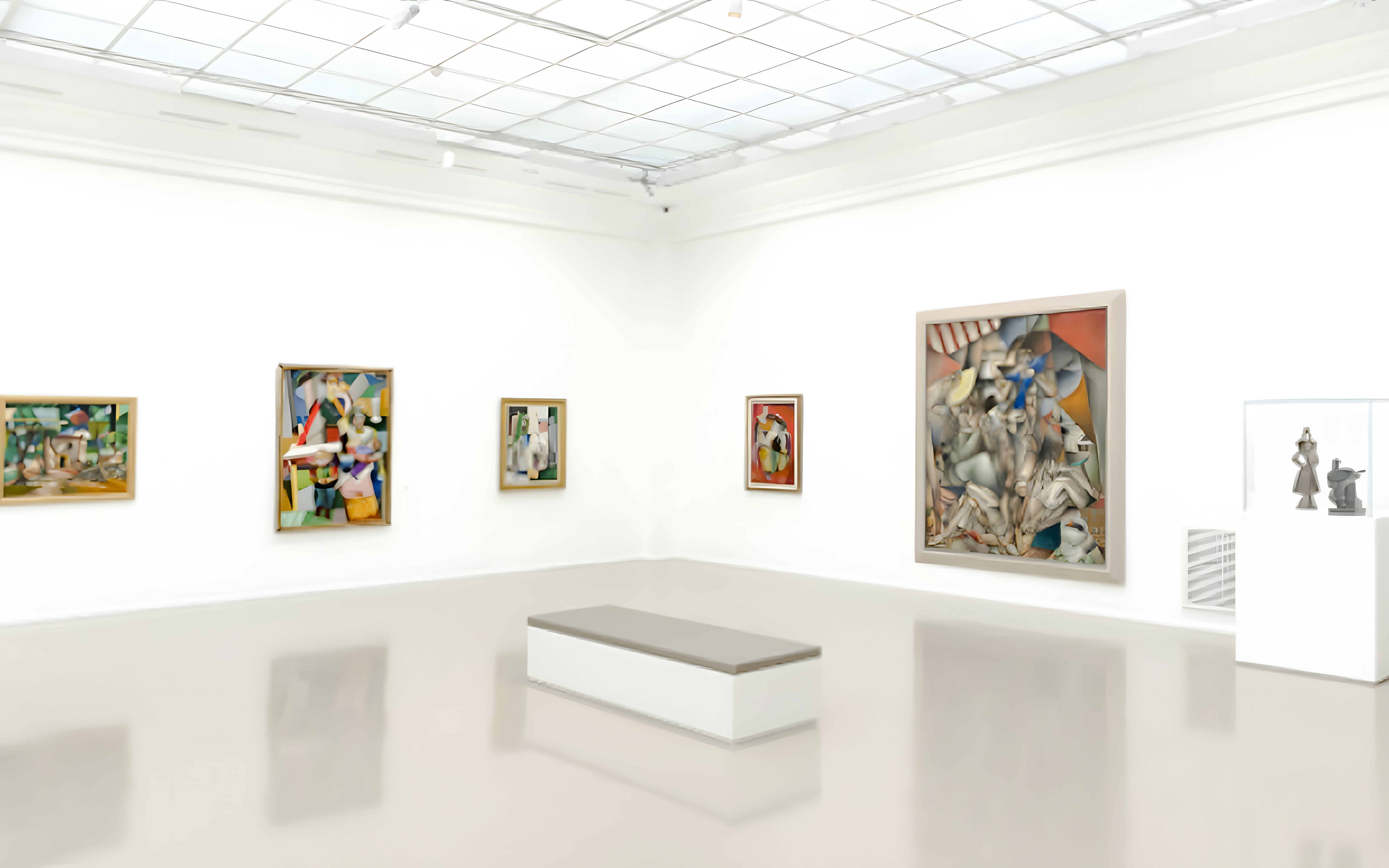 Art gallery room with modern paintings at Museum of Modern Art, Paris, France.