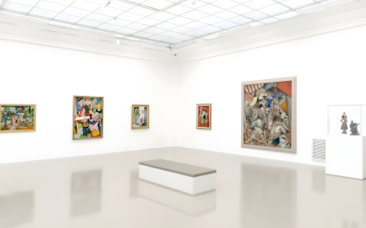 Art gallery room with modern paintings at Museum of Modern Art, Paris, France.