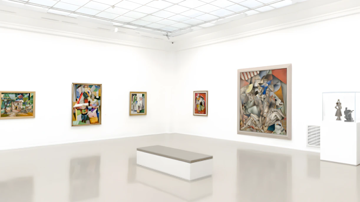 Art gallery room with modern paintings at Museum of Modern Art, Paris, France.