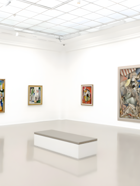 Art gallery room with modern paintings at Museum of Modern Art, Paris, France.